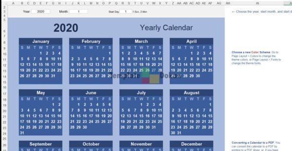 Yearly Calendar Landscape Bold Theme